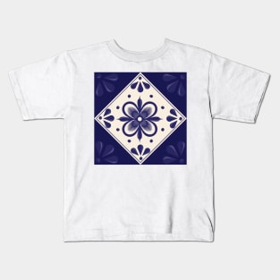 Blue Talavera Tile, Abstract flower by Akbaly Kids T-Shirt